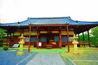 illustration,material,free,landscape,picture,painting,color pencil,crayon,drawing,Byodo-in Temple Jodo House, world heritage, Jodo faith, Pessimism due to the belief in the third and last stage of Buddhism, An Amitabha statue