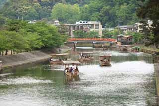 Foto, materiell, befreit, Landschaft, Bild, hat Foto auf Lager,Uji-Fluss, Ein Ruder, Bootsverleiher, Das Besichtigen von Schiff, Die Oberflche des Wassers