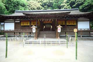 Foto, materieel, vrij, landschap, schilderstuk, bevoorraden foto,Het is een Shinto heiligdom voorkant heiligdom in Uji, Veeg zand, Shinto, Ceremonieel sandpile, Geest-behuizing object