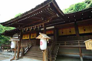 photo,material,free,landscape,picture,stock photo,Creative Commons,It is a Shinto shrine front shrine in Uji, lantern, Shinto straw festoon, bamboo blind, Shinto