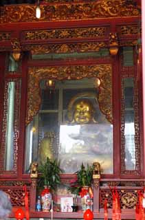 foto,tela,gratis,paisaje,fotografa,idea,Un Ryuge masivo templo imagen Buddhist, Buddhism, Comida china, Gold, Idea Buddhist