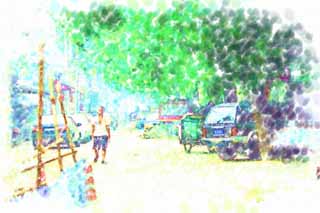 illust,tela,gratis,paisaje,fotografa,idea,pintura,Lpiz de color,dibujo,De acuerdo con Beijing, El sitio de construccin, Automvil, Un cable elctrico, Motocicleta