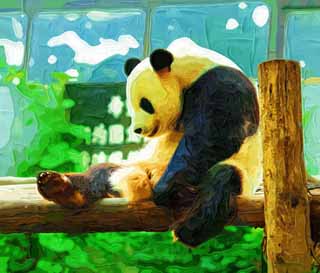 illust, materiell, befreit, Landschaft, Bild, Gemlde, Farbbleistift, Wachsmalstift, Zeichnung,,Riesiger Panda, Panda, , Ich bin schn, Geste