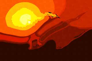 illust,tela,gratis,paisaje,fotografa,idea,pintura,Lpiz de color,dibujo,Monte. Fuji de la destruccin por el fuego, Sol poniente, Monte. Fuji, Edificio, Nube