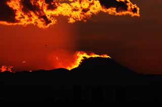 fotografia, materiale, libero il panorama, dipinga, fotografia di scorta,Mt. Fuji della distruzione da fuoco, Sole che mette, Mt. Fuji, Rosso, nube