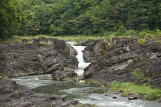 Foto, materiell, befreit, Landschaft, Bild, hat Foto auf Lager,Sorachi-Fluss, Stein, jungfrulicher Wald, Schicht, Strmung