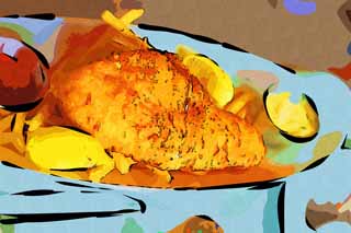 illust,tela,gratis,paisaje,fotografa,idea,pintura,Lpiz de color,dibujo,Pescado frito con papas fritas, Fro comida, Peces, Papas fritas de casa, Limn