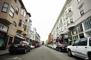 photo,material,free,landscape,picture,stock photo,Creative Commons,According to San Francisco, slope, car, bay window, Row of houses along a city street