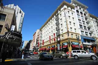 Foto, materieel, vrij, landschap, schilderstuk, bevoorraden foto,Volgens San Francisco, Bezoekende touristenplaats, Auto, Gebouw, Rij van huizen mee een stad straat