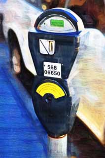 illustration,material,free,landscape,picture,painting,color pencil,crayon,drawing,A parking meter, Parking, road, car, Traffic regulations