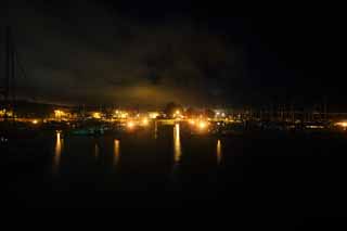 photo,material,free,landscape,picture,stock photo,Creative Commons,A night harbor, Illumination, yacht, lighter, night fog
