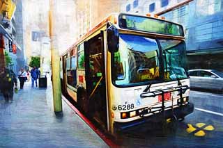 illust, matire, libre, paysage, image, le tableau, crayon de la couleur, colorie, en tirant,Un autobus, muni, Transport public, Le Quai de pcheur, pare-brise