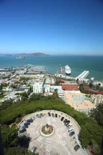 Foto, materiell, befreit, Landschaft, Bild, hat Foto auf Lager,Das Meer von San Francisco, Hafen, Alcatraz-Insel, Schiff, Wohngebiet