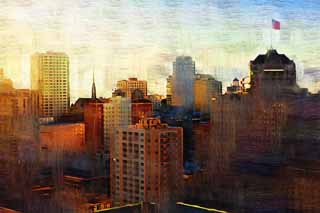 illustration,material,free,landscape,picture,painting,color pencil,crayon,drawing,The building group of San Francisco, high-rise building, Downtown, residential area, slope