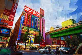 illustration,material,free,landscape,picture,painting,color pencil,crayon,drawing,Akihabara, household appliance, An exemption from taxation, Shopping, Akiba