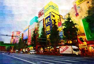 illustration,material,free,landscape,picture,painting,color pencil,crayon,drawing,Akihabara, household appliance, An exemption from taxation, Shopping, Akiba