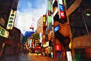 illust,tela,gratis,paisaje,fotografa,idea,pintura,Lpiz de color,dibujo,De acuerdo con Shinjuku, Restaurante, Letrero, Pavimento de piedra, Illuminations