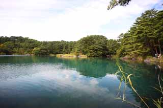 fotografia, material, livra, ajardine, imagine, proveja fotografia,Lago Bishamon, floresta, lagoa, Cerleo azul, Mt. Bandai-san