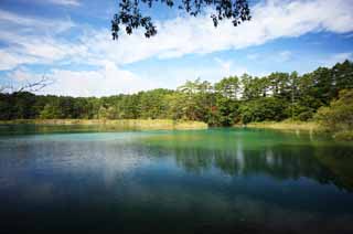 fotografia, materiale, libero il panorama, dipinga, fotografia di scorta,Moglie di lago di zen-prete principale, foresta, stagno, Blu azzurro, Mt. Bandai-san