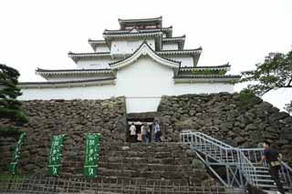 Foto, materieel, vrij, landschap, schilderstuk, bevoorraden foto,De jonge Matsushiro kasteel toren, Moat, Ishigaki, Kurokawa Kasteel, Ujisato Gamo