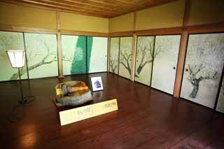 fotografia, material, livra, ajardine, imagine, proveja fotografia,Kairaku-en Garden pavilho de Yoshifumi, fusuma imaginam, O pneo do roupo de um anjo, quadro, 