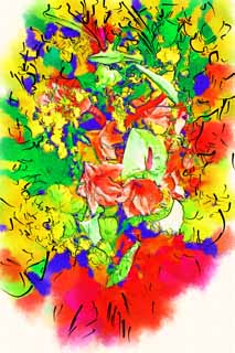 illustration,material,free,landscape,picture,painting,color pencil,crayon,drawing,Flower arrangement, bouquet, An exchange of presents, lily, I am splendid