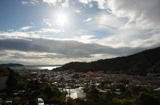 Foto, materiell, befreit, Landschaft, Bild, hat Foto auf Lager,Yugawara, heier Frhling, Gebude, Izu, Wolke