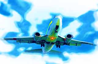 illustration,material,free,landscape,picture,painting,color pencil,crayon,drawing,A jetliner, gear, flap, jet engine, wing