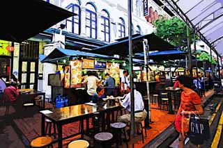 illust, matire, libre, paysage, image, le tableau, crayon de la couleur, colorie, en tirant,Chinatown, table, restaurant, Une arcade, faisant les courses district