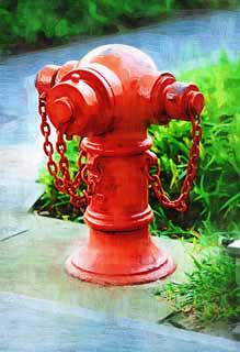 illustration,material,free,landscape,picture,painting,color pencil,crayon,drawing,A fire hydrant, chain, fire, Fire extinguishing, Firefighting