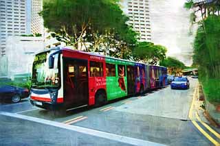 illustration,material,free,landscape,picture,painting,color pencil,crayon,drawing,A connection bus, car, bus, Public transport, route bus