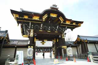 Foto, materieel, vrij, landschap, schilderstuk, bevoorraden foto,De west Honganji Amitabha hal poort, Honganji, Chaitya, De poort, Tuinier lantaarn