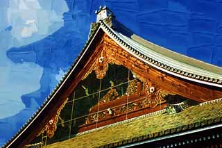 illustration,material,free,landscape,picture,painting,color pencil,crayon,drawing,West Honganji shrine in which the founder's image is installed in, Honganji, Chaitya, Shinran, wooden building