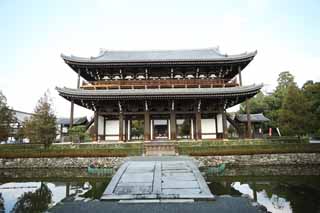 Foto, materieel, vrij, landschap, schilderstuk, bevoorraden foto,Tofuku-ji Temple Mikado, Chaitya, Multilayer geval verschijning bemoederen van een huis, Boeddhist afbeelding, De dubbel examen versperren