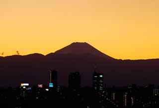 Foto, materieel, vrij, landschap, schilderstuk, bevoorraden foto,Mt. Fuji van de schemering, Mt. Fuji, Gebouw, Maak lijn aan, Berg