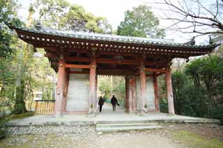 fotografia, materiale, libero il panorama, dipinga, fotografia di scorta,Il cancello di Tempio di Daigo-ji, Chaitya, Io sono dipinto in rosso, etichetta, Festone di paglia scintoista