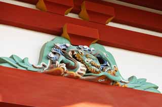 photo,material,free,landscape,picture,stock photo,Creative Commons,Hachiman-gu Shrine dragon, dragon, dragon, I am painted in red, carved wooden panel above paper sliding door