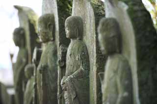 Foto, materiell, befreit, Landschaft, Bild, hat Foto auf Lager,Hase-dera-Tempel Ishibotoke, steinigen Sie Statue, Moos, Buddhismus, Chaitya