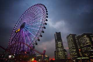 Foto, materiell, befreit, Landschaft, Bild, hat Foto auf Lager,Yokohama Minato Mirai 21, Orientierungspunktturm, Ferrisrad, Ein Vergngungspark, knftige modellhafte Stadt