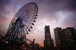 photo,material,free,landscape,picture,stock photo,Creative Commons,Yokohama Minato Mirai 21, landmark tower, Ferris wheel, An amusement park, future model city