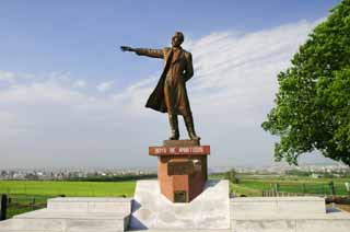 Foto, materiell, befreit, Landschaft, Bild, hat Foto auf Lager,Jungen sind ehrgeizig., Hitsujigaoka, Clark, Statue, blauer Himmel