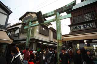 photo, la matire, libre, amnage, dcrivez, photo de la rserve,Un torii du bronze Enoshima, torii, Nouvelle anne dcor des vacances, Une approche  un temple, La visite de nouvelle anne  un temple shintoste