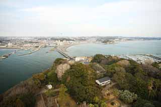fotografia, material, livra, ajardine, imagine, proveja fotografia,A paisagem de observatrio de Enoshima, dique, onda, construindo, Pennsula de Miura