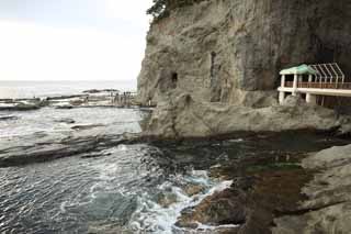 fotografia, material, livra, ajardine, imagine, proveja fotografia,Enoshima Iwaya, lugar rochoso, praia, precipcio, caverna
