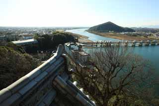 photo, la matire, libre, amnage, dcrivez, photo de la rserve,L'Inuyama-jo tour du chteau du Chteau, chteau Imprial blanc, Rivire Kiso-gawa, chteau, 