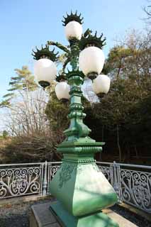 photo,material,free,landscape,picture,stock photo,Creative Commons,Meiji-mura Village Museum Niju-bashi Bridge decoration flashlight, light of the Meiji, The Westernization, Western-style building, Cultural heritage