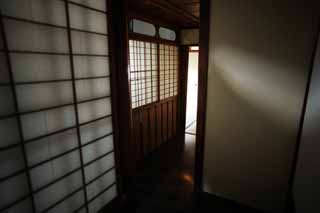fotografia, material, livra, ajardine, imagine, proveja fotografia,Uma pessoa de Meiji-mura Aldeia Museu leste casa pnea, construindo do Meiji, shoji, Quarto de Japons-estilo, corredor