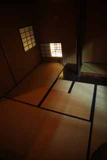 Foto, materieel, vrij, landschap, schilderstuk, bevoorraden foto,Een persoon van Meiji-mura Village Museum naar het oosten pijnboom huis, Gebouw van de Meiji, Tatami schaakmat, Jap-trant kamer, Thee-plechtigheid kamer