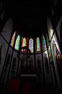 photo,material,free,landscape,picture,stock photo,Creative Commons,Meiji-mura Village Museum St. Xavier Lord of Heaven temple, Stained glass, The Westernization, Western-style building, Cultural heritage