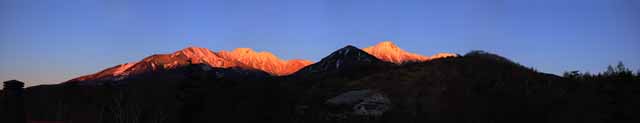 Foto, materiell, befreit, Landschaft, Bild, hat Foto auf Lager,Yatsugatake ganze Sicht, Yatsugatake, berwintern Sie Berg, Der Sonnenaufgang, Der Schnee